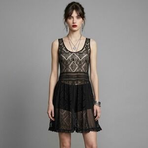 Anthropologie Eloise Black Lace Babydoll Dress Sheer Whimsigoth Festival M